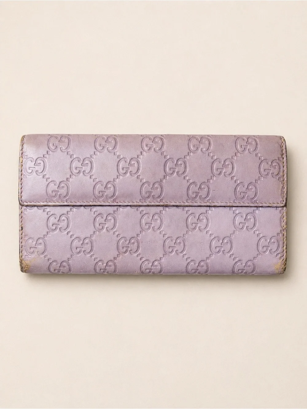 Gucci Guccissima Heart Logo Lavender Leather Long Wallet Authentic Vintage - Picture 3 of 9